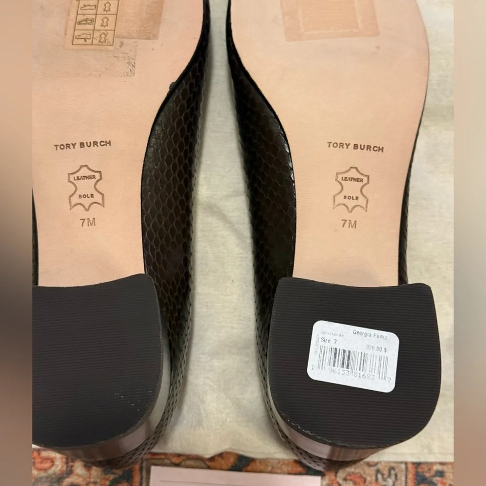 Tory Burch Brown Snake-Embossed Logo Ballet Flat